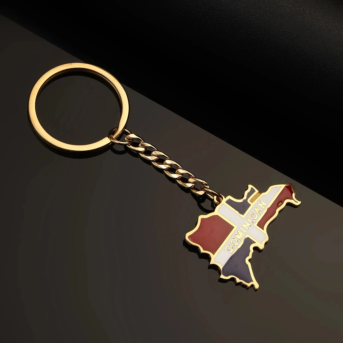 Stainless Steel Metal Keychain Custom Enamel Keychain Dominican Republic Map Keychain