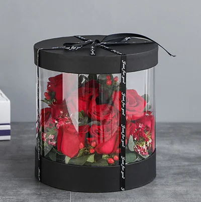 ZL Custom Luxury Round Transparent Hat Box Roses Gift Cylinder Clear Flower Box
