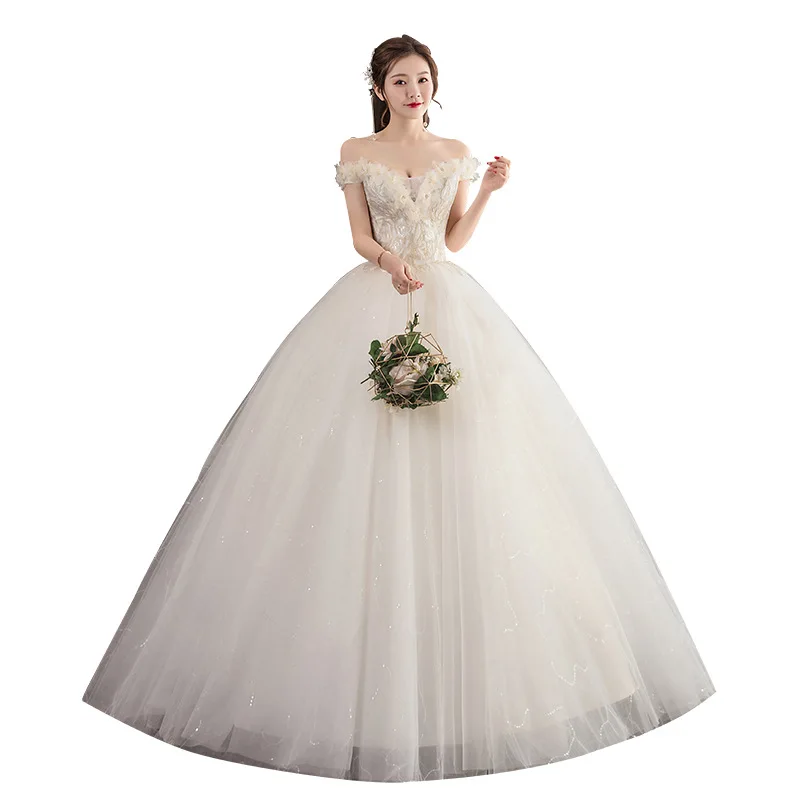 Vintage wedding dress lace Flower Strapless Body Slim Bridal Wedding Dress Appliques ball gown Taffeta
