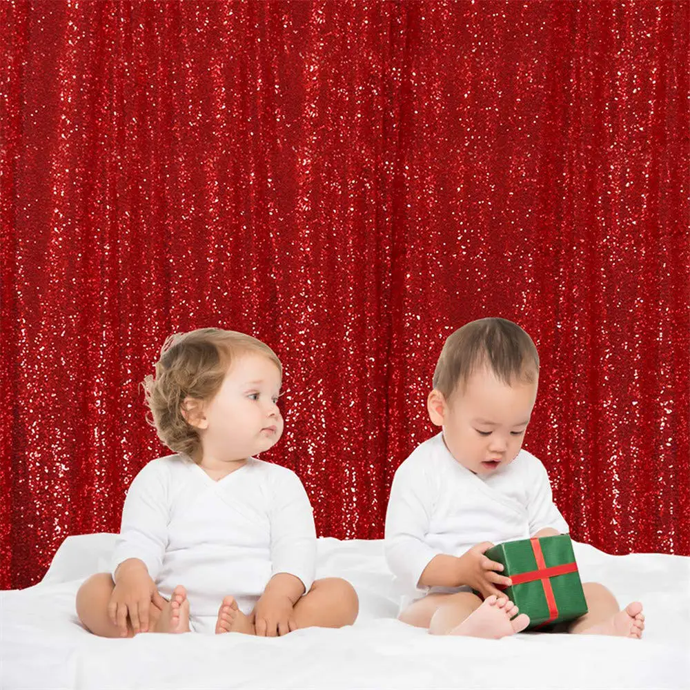 Hot Sell Marry Banquet Wedding Event Party Baby Shower Photo Booth Hall Photography Backdrop 6x8 Ft Red Sequin Backdrop Curtain
