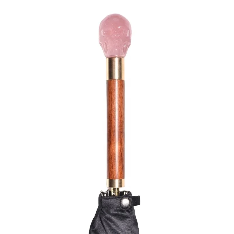 Natural rose quartz design crystal skull handle Pure and classic handmade umbrella Second Kill Alexander Mcqueen