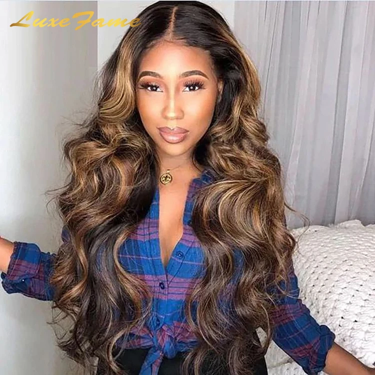 Highlight Color Hd Lace Front Colored Human Hair Wig,Hd Transparent Swiss Cambodian Lace Wig,Cheap p4/27 Colored Human Wig