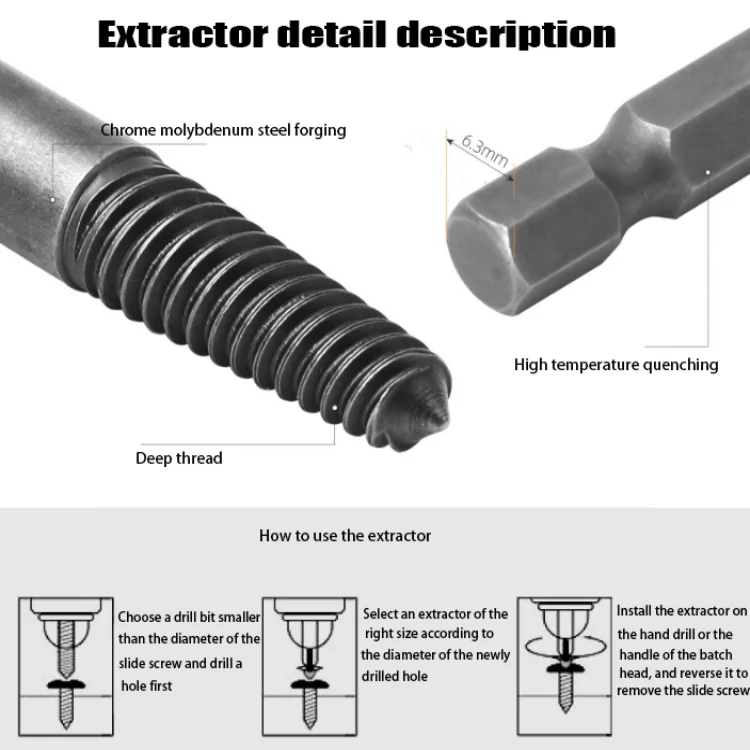 Hexagon handle broken wire extractor reverse thread drill broken sliding screw screw extraction and repair tool