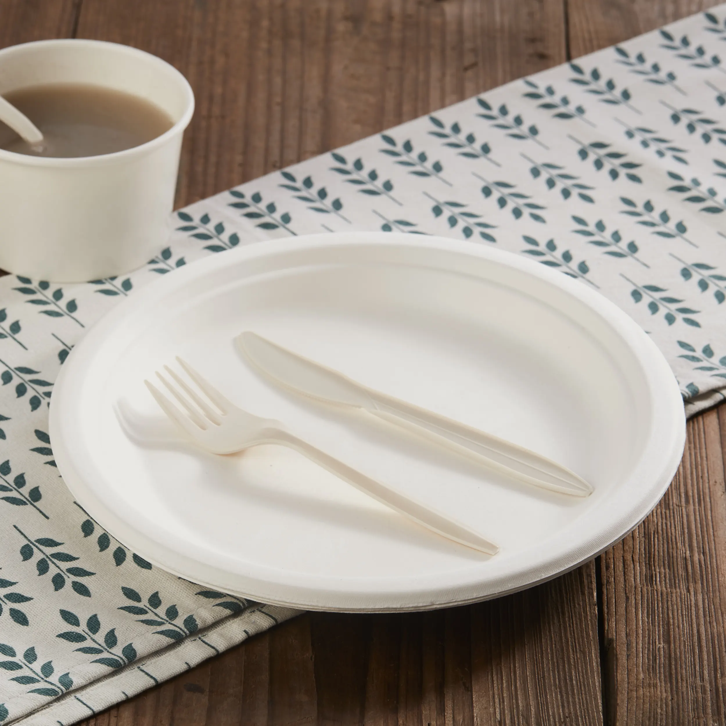 Green Disposable Sugarcane Tableware Compostable Biodegradable Heavy Duty To Go Plate 9Inch Bagasse Paper