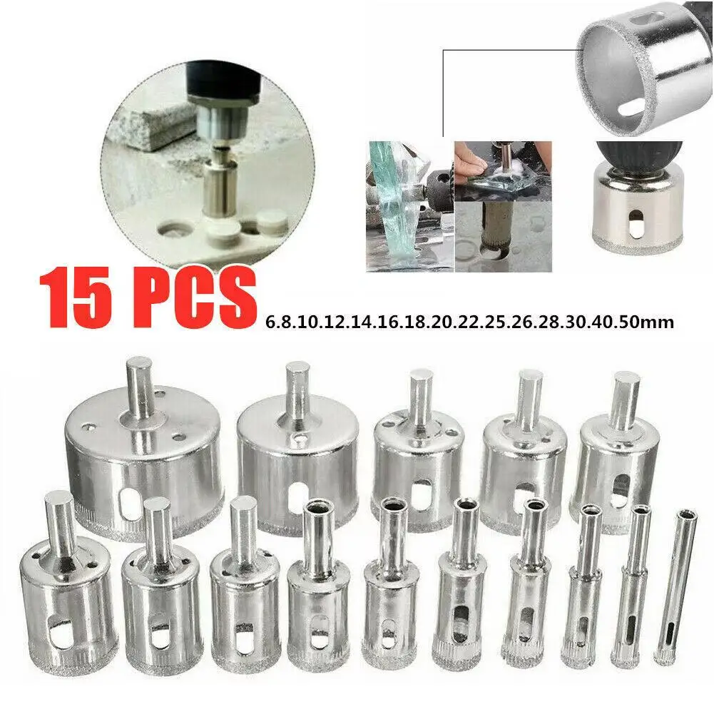 Tile Hole Saw Diamond Coated Drill Bit Set Marble Glass Ceramic Drilling Bits for Power Tools