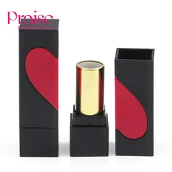 Wholesale Cosmetic creative heart-shape pattern empty lipstick tube Square plastic lipstick container packaging