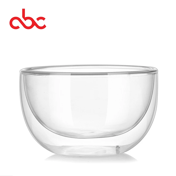 Hand Blown Heat Resistant Round Clear Double Wall Borosilicate Glass Fruit Salad Food Bowl For Home Restaurant Bar Kitchen