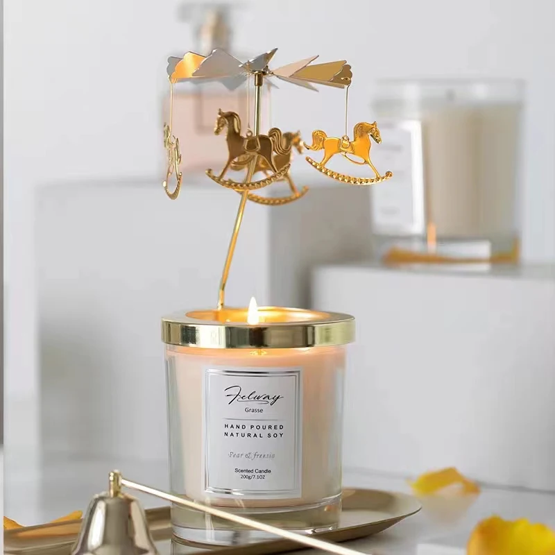 Vintage Creative Romantic Metal Fairy Rotating, Candlestick Spinning Tealight Carousel Candle Holder Spin