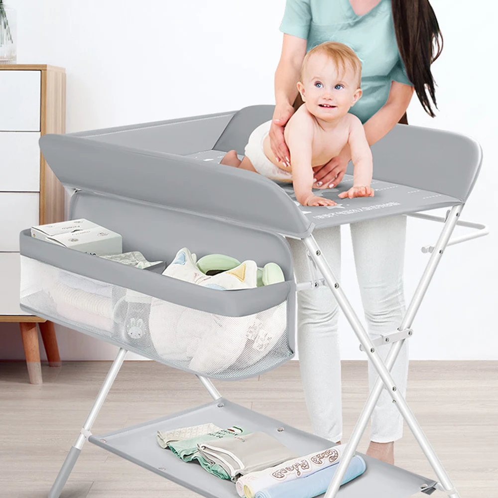 
Infant Height Adjustable 4 in 1 Folding Diaper Station Changing Table With Safety Belt Storage Bag Newborn Waterproof Pad 