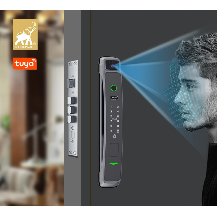 HJD Fully Automatic Outdoor Video intercom Tuya App Security Fingerprint Keyless Doorbell Electronic Smart Door Lock With Camera