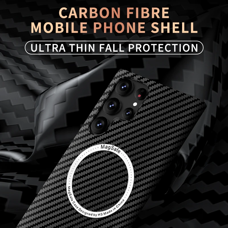 Ultra-thin Carbon Fiber Case For Samsung Galaxy S23 Plus Ultra 5G Magnetic Magnetic Wireless Charging Cover Case Bag Coque