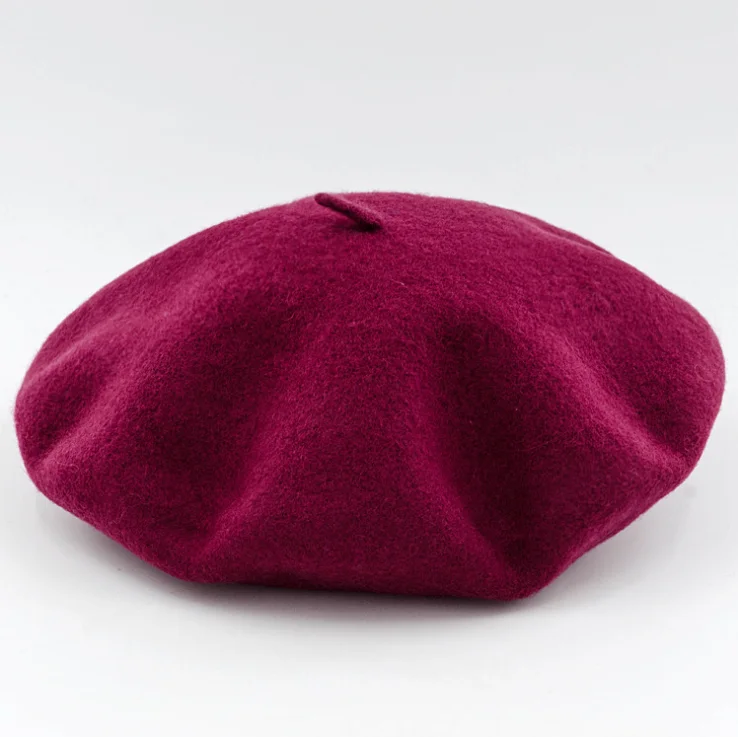 
Hot Sale colorful Fashion Artist 100%Wool Classical plain French Beret for Women outdoor 