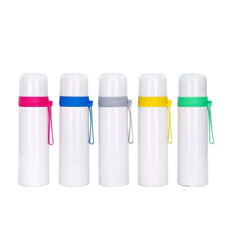 304 Stainless Steel Vacuum Flask 500ml Sublimation Thermos Cup Hot & Cold Bottle with Rubber Rope Glass Plastic & Metal Material