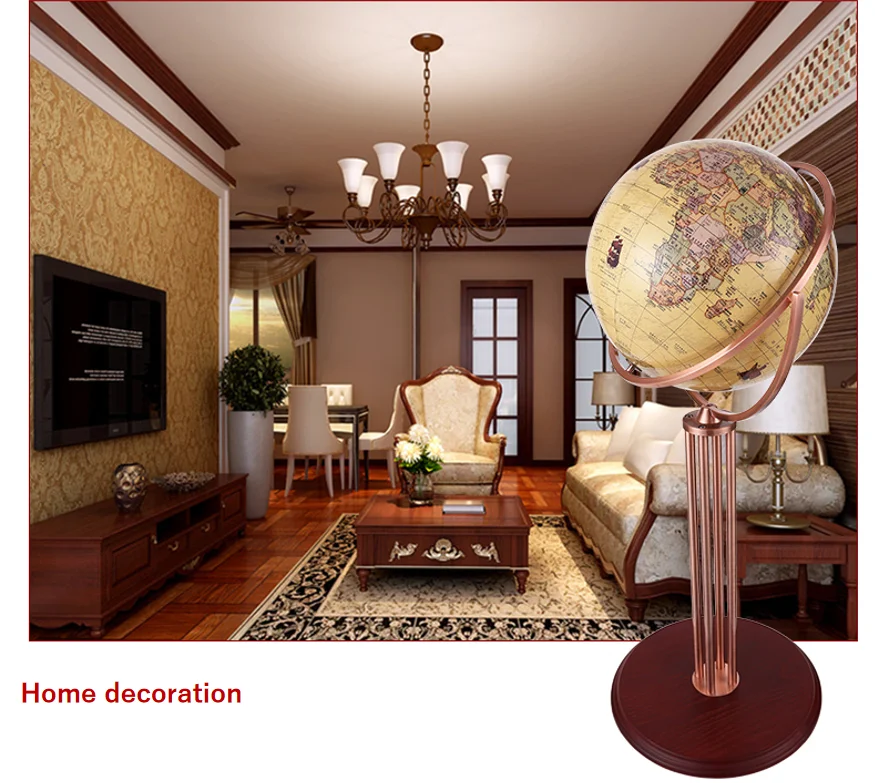 Super big size large decor floor standing stainless steel decorative world map globe 50cm globe world inlaid stone