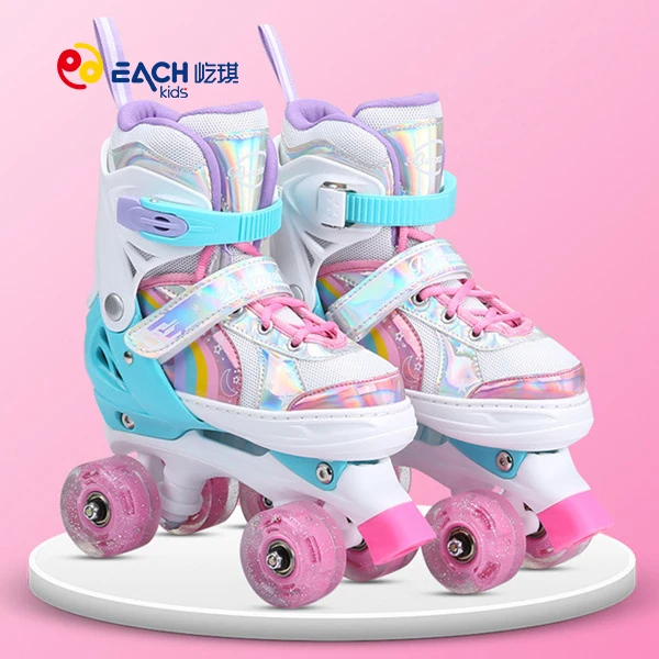 Eachkids колеса для роликовых De Patin Регулируемый Скейт обувь коньках Прокат квад роликовые коньки