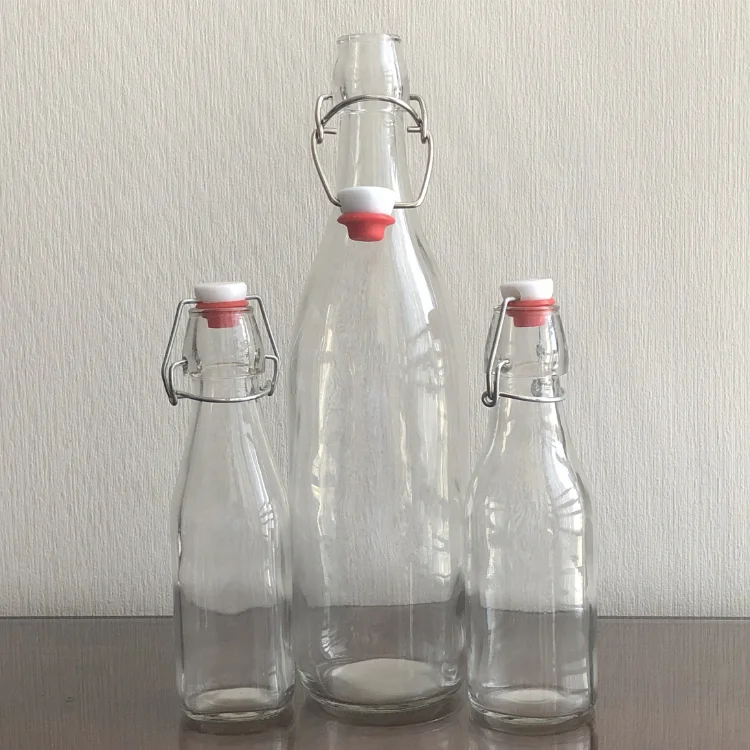 250ml 8oz 16oz 500ml Good Price 1 Liter Milk Glass Swing Top Sauce Bottle With Flip Top Lid