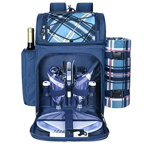 Outdoor Camping Waterproof Insulated Picnic Backpack Set for 2 with Picnic Blanket