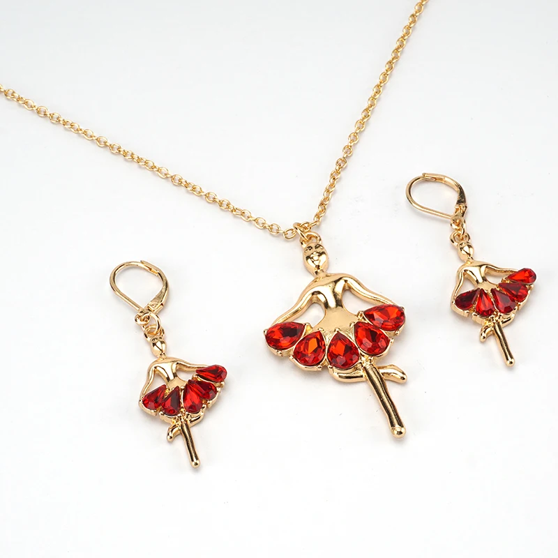 Dubai Diamond Stone 24k Gold Color Ballet Dancer Jewelry Set,Gold Plated Fashion Women Jewelry Set