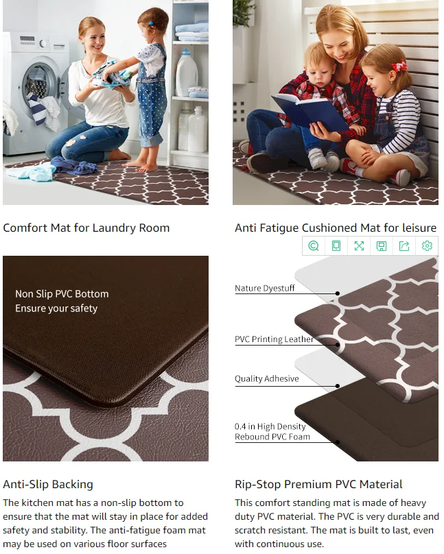 Kitchen Mat Kitchen Carpet Factory Direct Sales Amazon Custom Printed Design Soft Pvc Waterproof Anti-fatigue Floor Mat