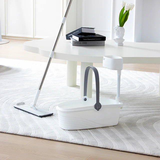 Microfiber Home Floor Cleaning System Wet and Dry with Longer Handle Flat Mop Open Type Bucket  Wringer Set