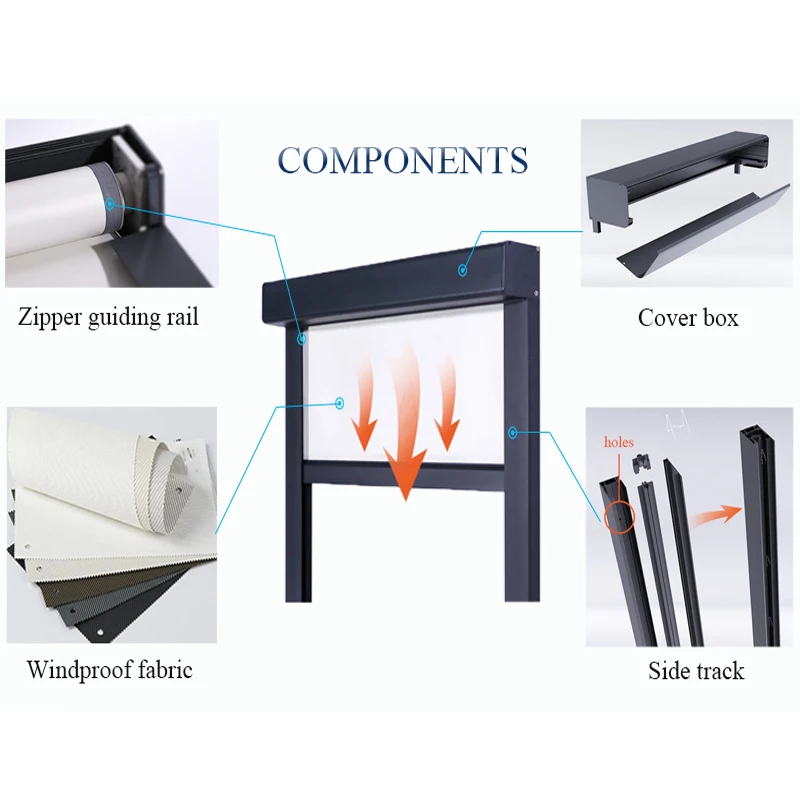 Wholesale stores waterproof pergola Motorized zip track roller blinds roll up screen outdoor blinds for rain prevention