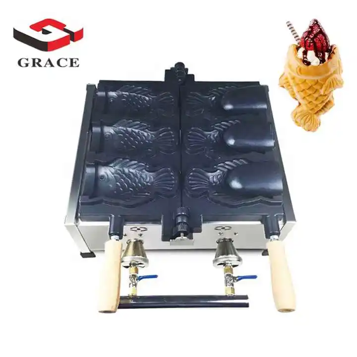 Professional Snack Machines Snack Food Equipment Mini Taiyaki Fish Waffle Maker Commercial Gas Taiyaki Maker