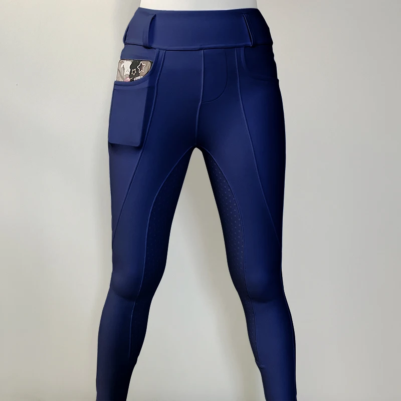Custom  Front Pocket Equestrian Clothing Full Seat Silicone Printing Riding Tights Pants Breeches Women Horse Riding Legging