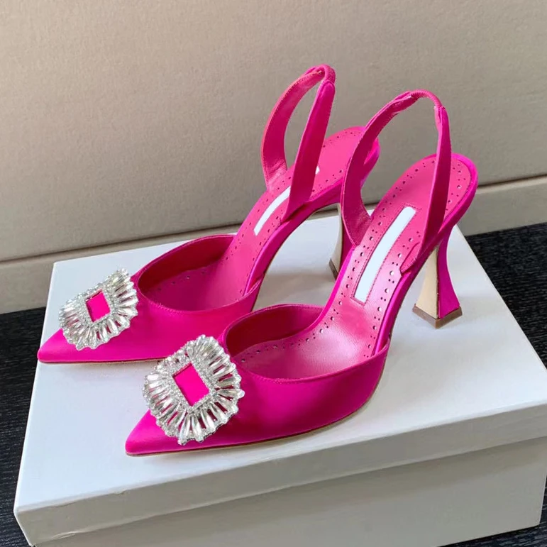 Sandalias Transparentes Bling Crystal Luxury Pointed Toe Pleaser Designer Slingback Shoes Women 2.74 inch High Heel Sandals