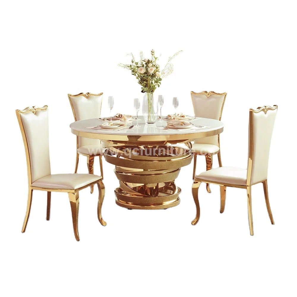 
Stainless steel frame Hotel tables round marble top gold wedding table and chairs for wedding event  (62240524972)