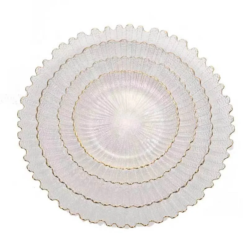 Elegant Design Gold Rimmed Event Decor Tableware Ribbed Glass Plate Set