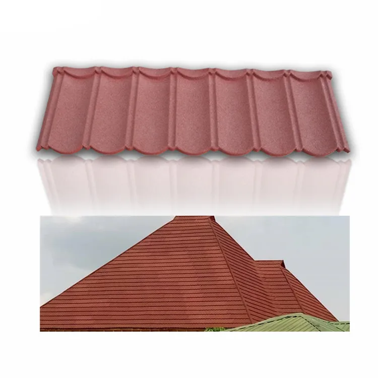 Relitop Stone Coated Roof Tile Red Bond Tile Roofing Sheet Seven Waves Stone Chips 1340x420mm