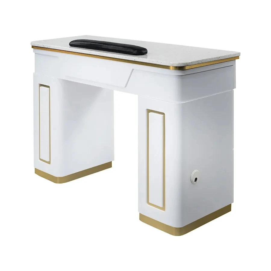 Modern nail salon nail equipment with white gold-plated craftsmanship and large drawers luxurious nail table