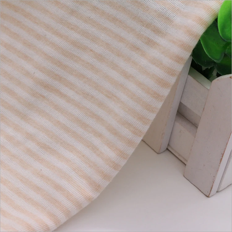 
new arrival eco-friendly single jersey fabric in 100% cotton fabric natural colored cotton knitted stripe for baby clothes 