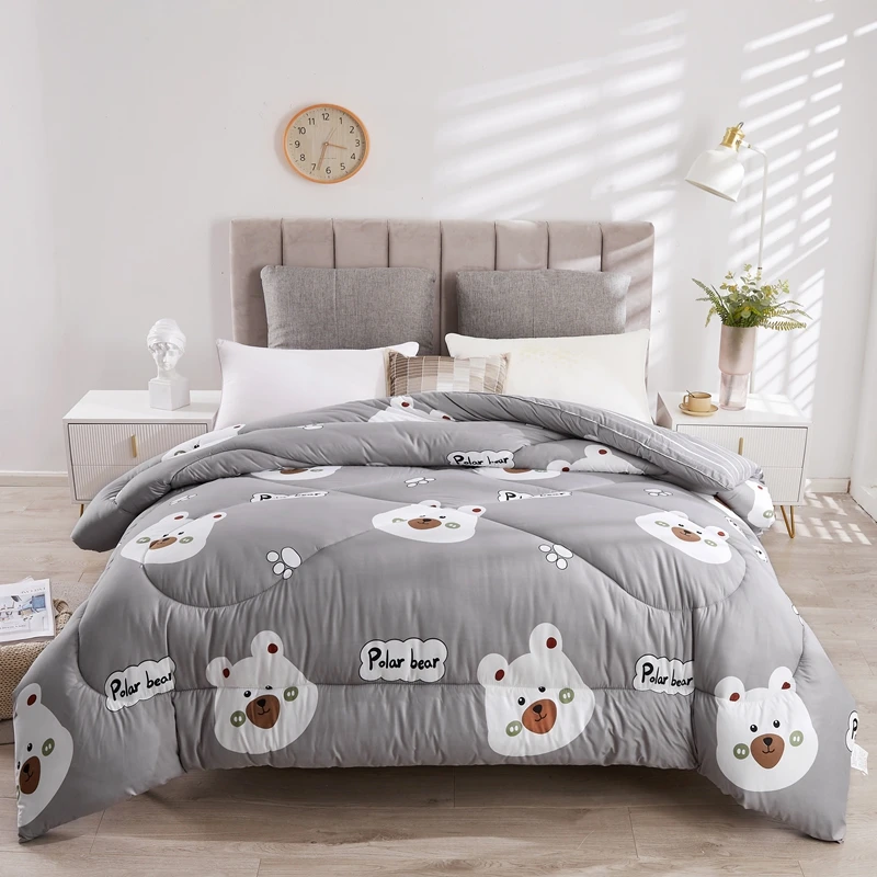Printed flat seam spring and autumn quilt Concise Design Duck Feather  Quilt Duvet Single Double Cotton Bedding Feather Silk
