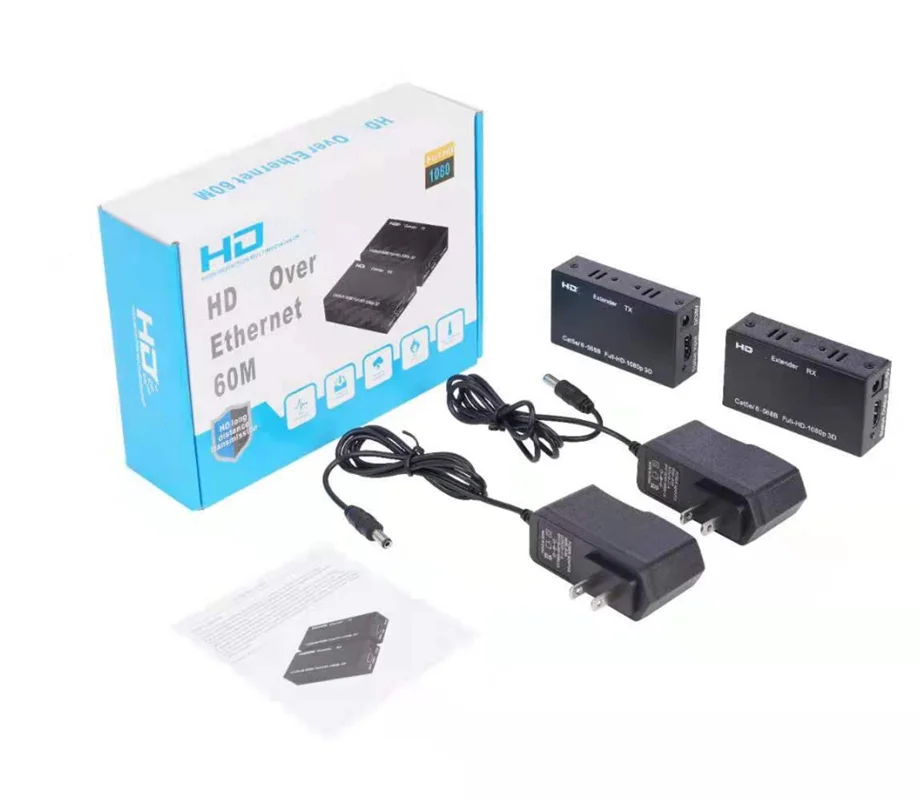 196ft Hdtv Extender 60m Over Single Cat5e/6 Extend Hdtv Extensor Support Hd 1080p 3d With Transmitter And Receiver