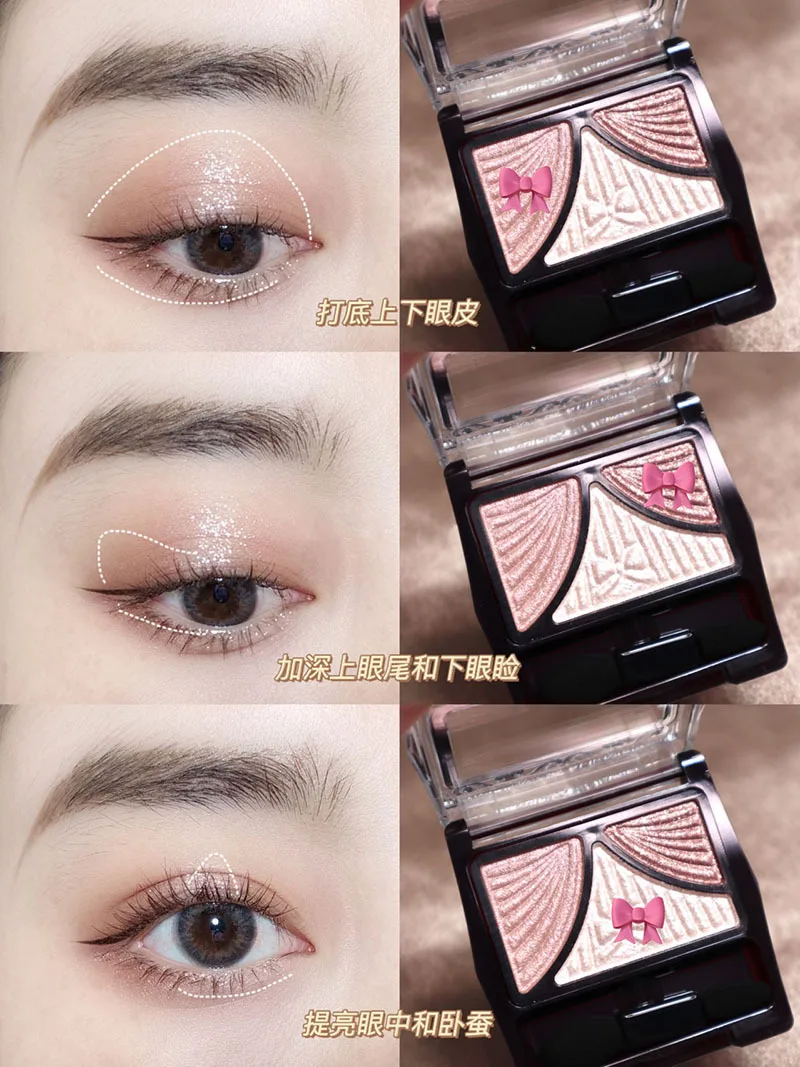 RTS wholesale waterproof high pigment glitter Japan bow 3 colors eyeshadow palette private label Cosmetics eye shadow pallets