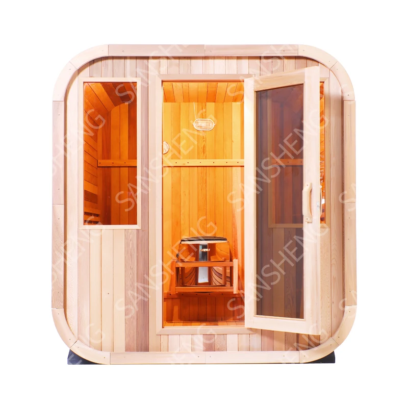 Optional Size Thermowood Spa Tubs Outdoor Square Cube Sauna Rooms with Asphalt Shingle Roofs