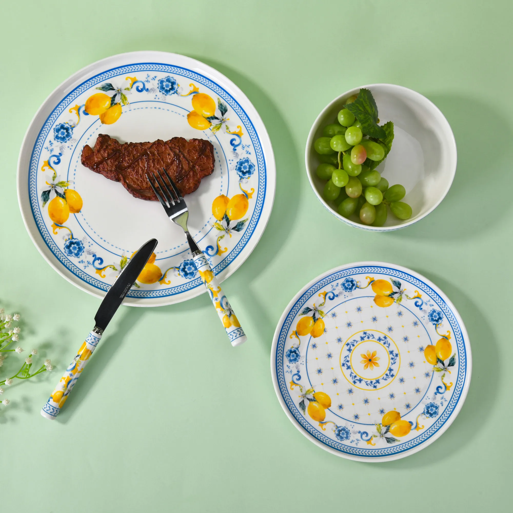 Steak Salad Fruit Food Dessert Creative Home Kitchen Gift Bowl Cup Mug Tableware Lemon Decal Ceramic Plate Dinnerware Dishes Set