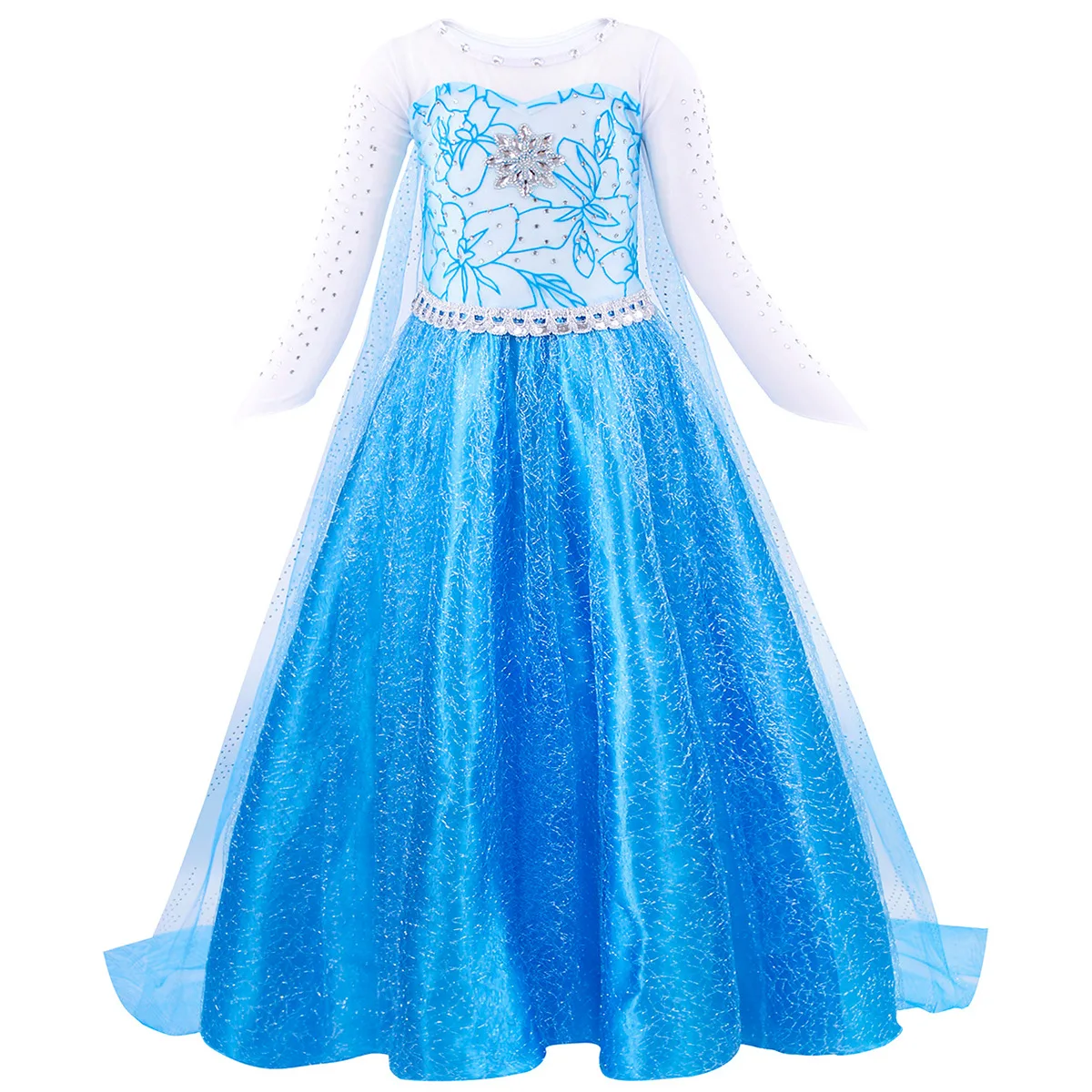 Long Sleeve Elsa Funna Fancy Party Blue Princess Dress Up Anime Costume Cosplay for Girls with Accessories