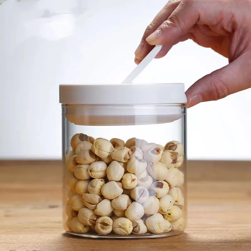 Manufacture  500ML/800ML/1200ML column high borosilicate food storage jar with plastic lid