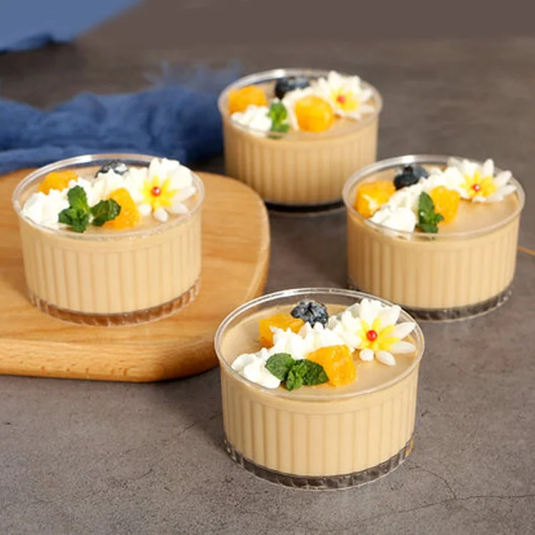 100ml Disposable Tiramisu Pudding Cup Round Vertical Striped Plastic Cups Dessert Jelly White Black Mousse Cups