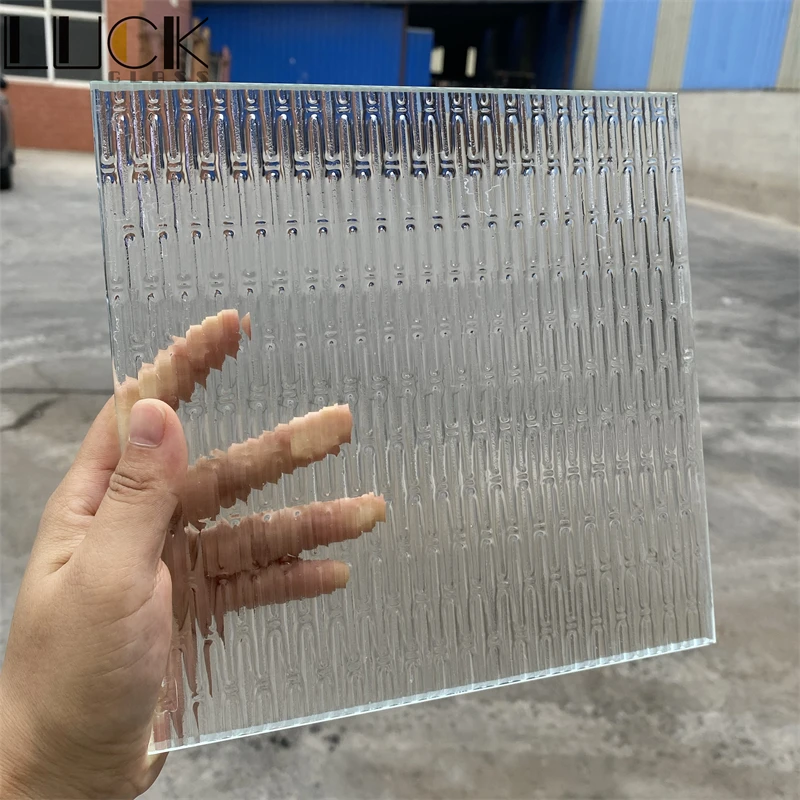 Clear Fused Glass Textured Design Tridimensional Decorative Cast Melted Glass  Cast Glass Slab