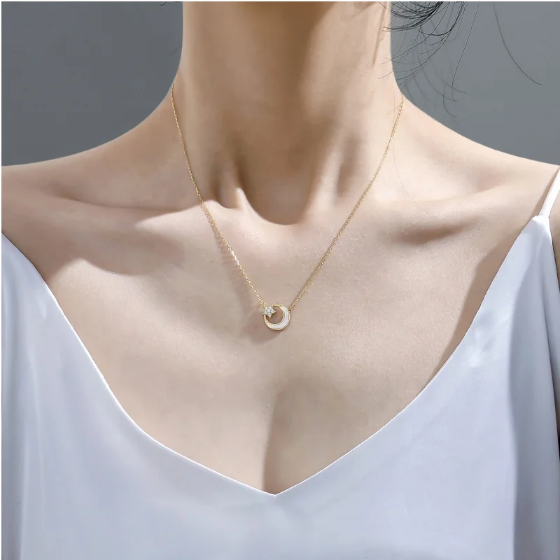 14K 18K 22K Gold Plated YINSAKI 925 Silver Shellfish Coin Pendant White Fritillary Star Moon Necklace