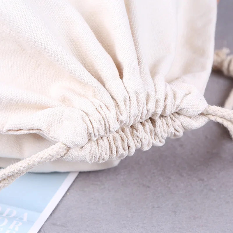 Custom Eco Friendly Organic Muslin Cotton Pouch Promotional Small White Calico Cloth Canvas Drawstring Bag With Logo Printed