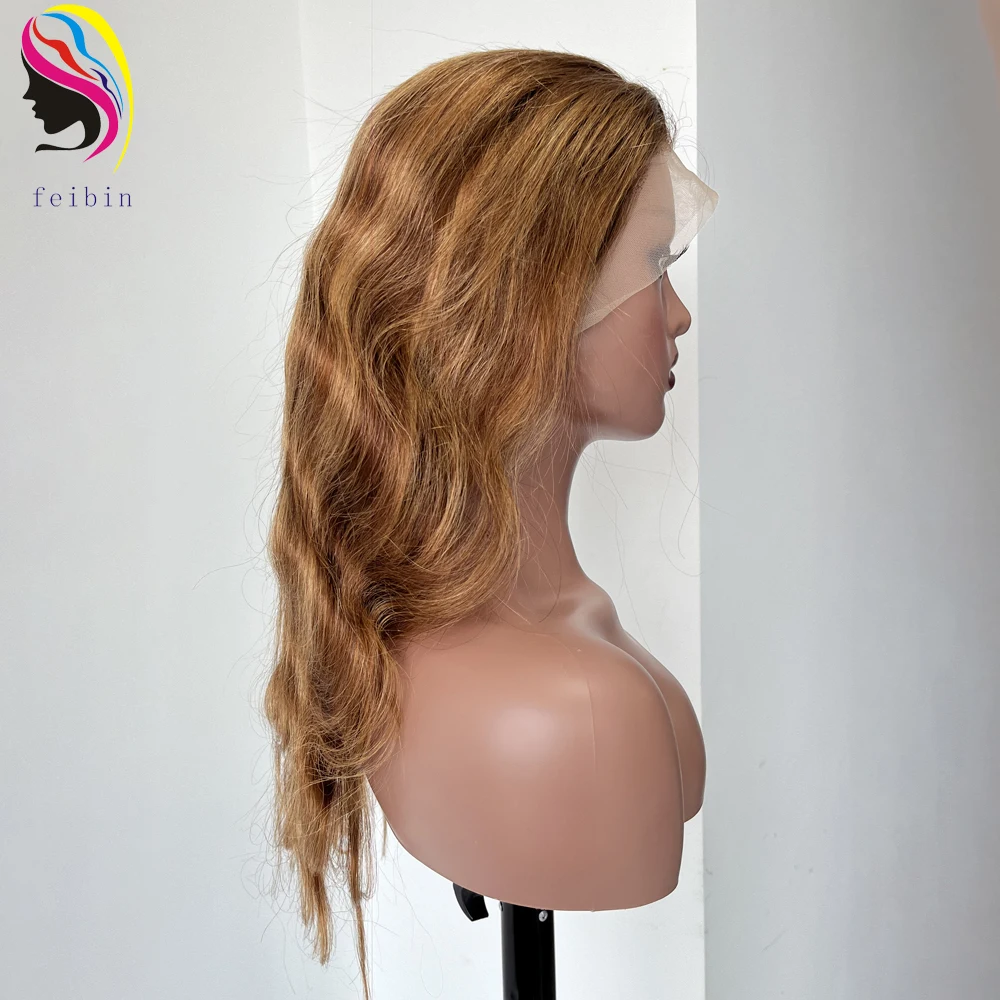 Glueless 13x4 Highlight HD Transparent Lace Front Wig P4/27 Honey Blonde Piano Color body wave Human Hair Wigs