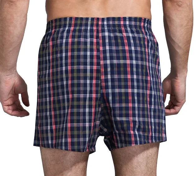 Мужские свободные домашние Тканые Короткие шорты-боксеры с внутренним поясом, Классические многоцветные мужские пляжные шорты-боксеры