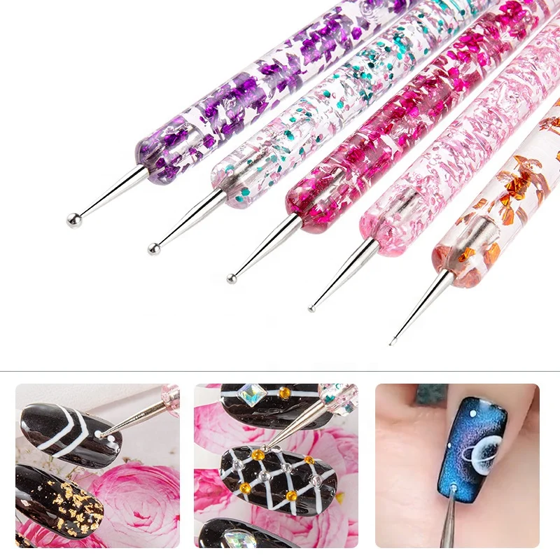 5pcs/set Dual-ended Acrylic Handle  Manicure Kit Nail Art Tools Nail Dotting Pen Set