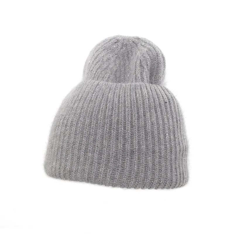 Cold Weather Women Girls Rabbit Fur Angora Blend Hair Knit Beanie with big cuff Fur beanie