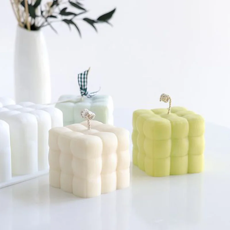 Hot sale creative shape candle mould cube square bubble DIY silicone candle mold for candle making