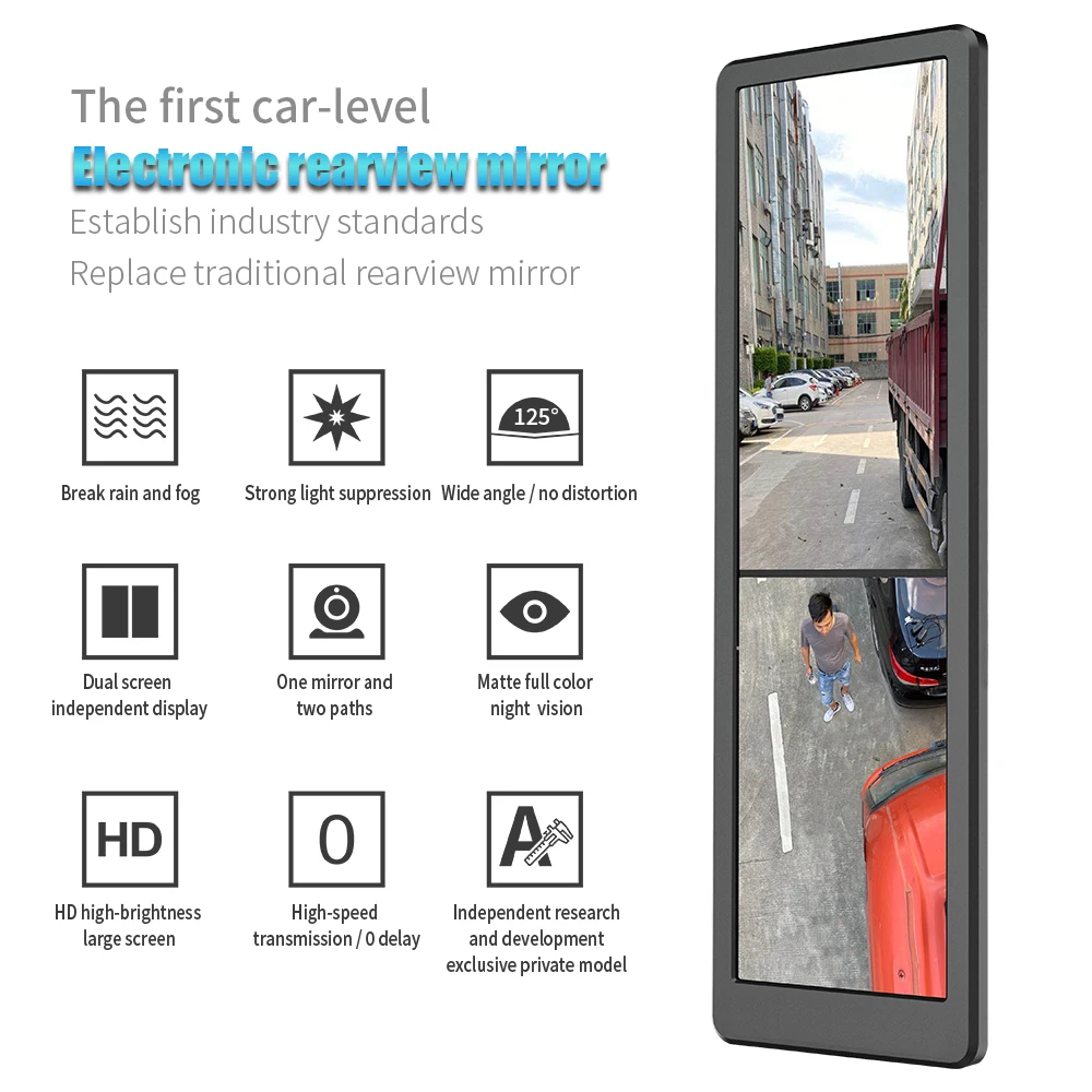 15inch Portrait Split View Dual Screen Video Recording Electronic Rear View Car Reversing Aid Dvr Mirror Truck Monitor System